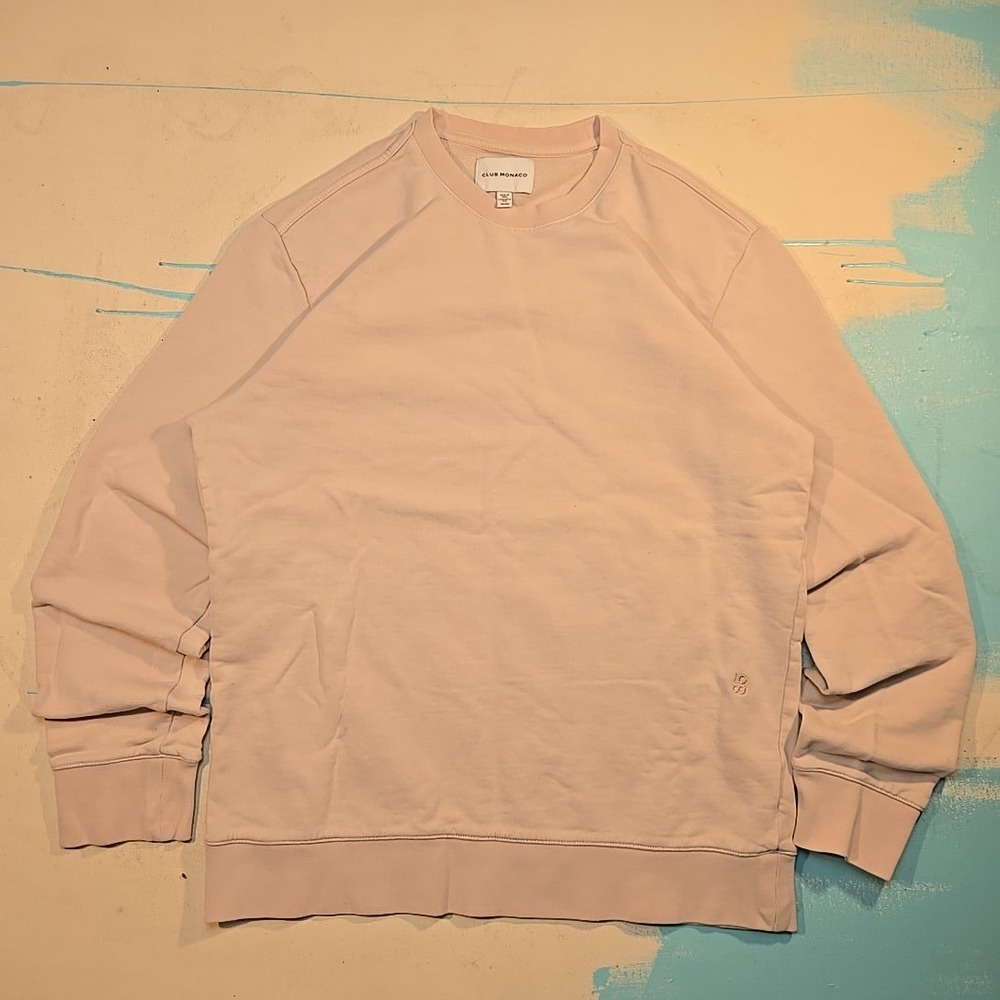 Club Monaco Mens M Sweatshirt Light Pink Organic Cotton 85 Logo Crewneck Stretch